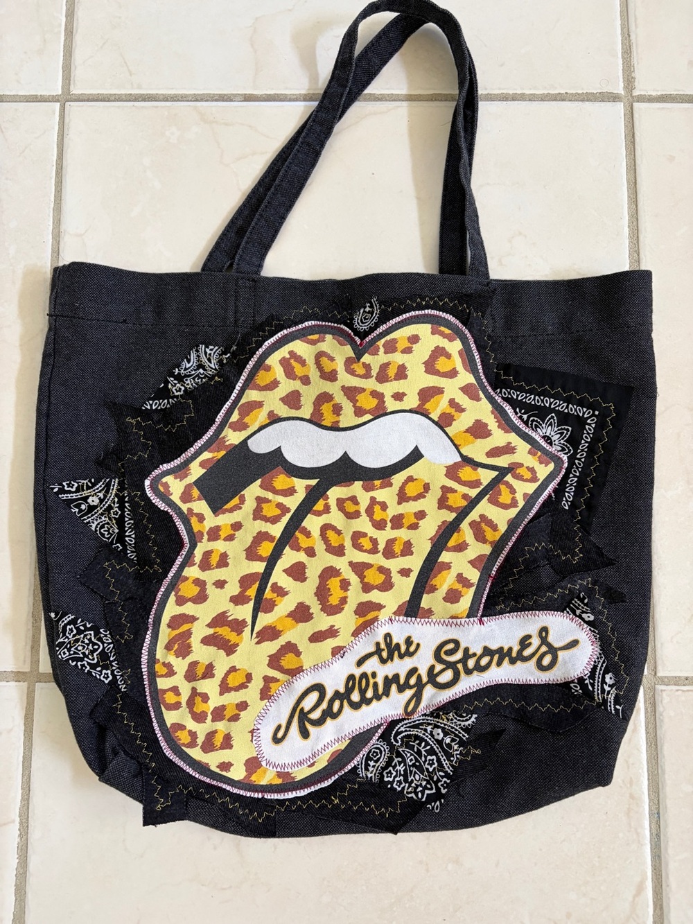 Handmade Rolling Stones Black Canvas Tote